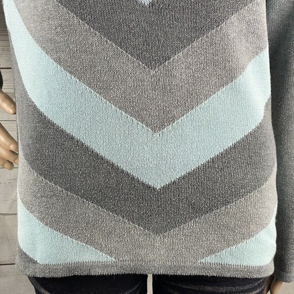 Liz Claiborne SweaterGray Blue Chevron Striped Cotton Blend - Picture 8 of 12